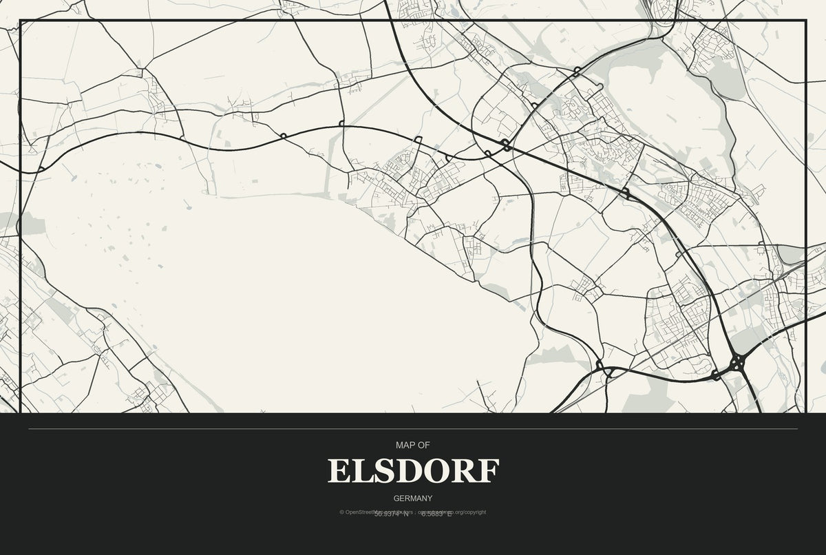 Elsdorf, Germany City Map Aluminum Sign in Museum Plaque style