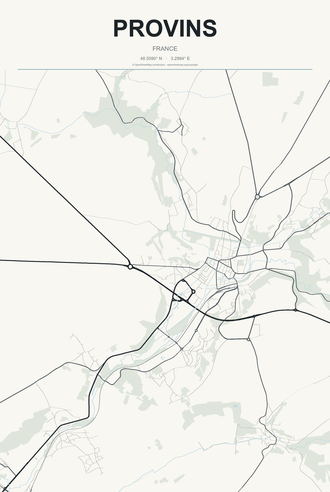 Provins, France City Map Aluminum Sign in Headline Atlas style