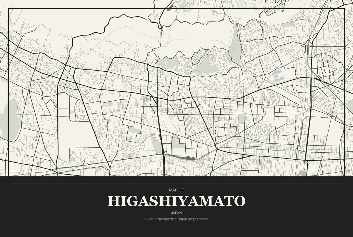 Higashiyamato, Japan City Map Aluminum Sign in Museum Plaque style