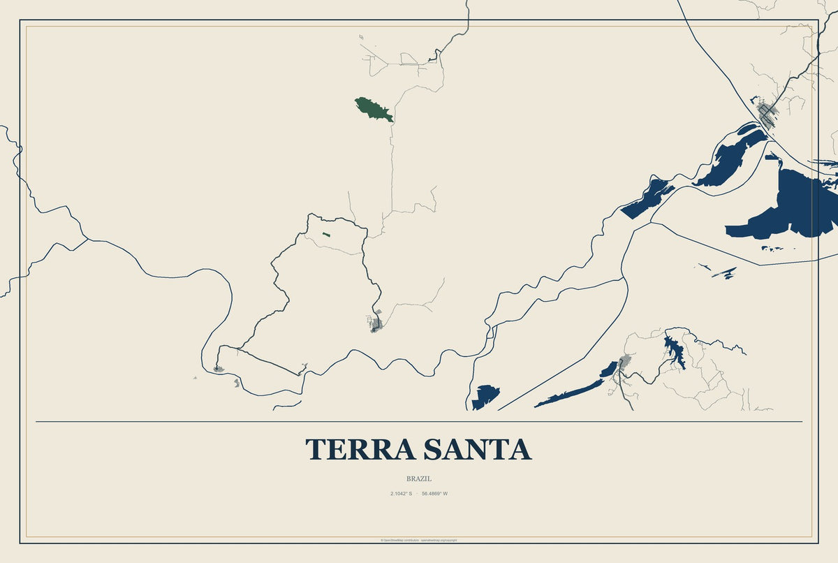 Terra Santa, Brazil City Map Aluminum Sign in Coastal Cutout style