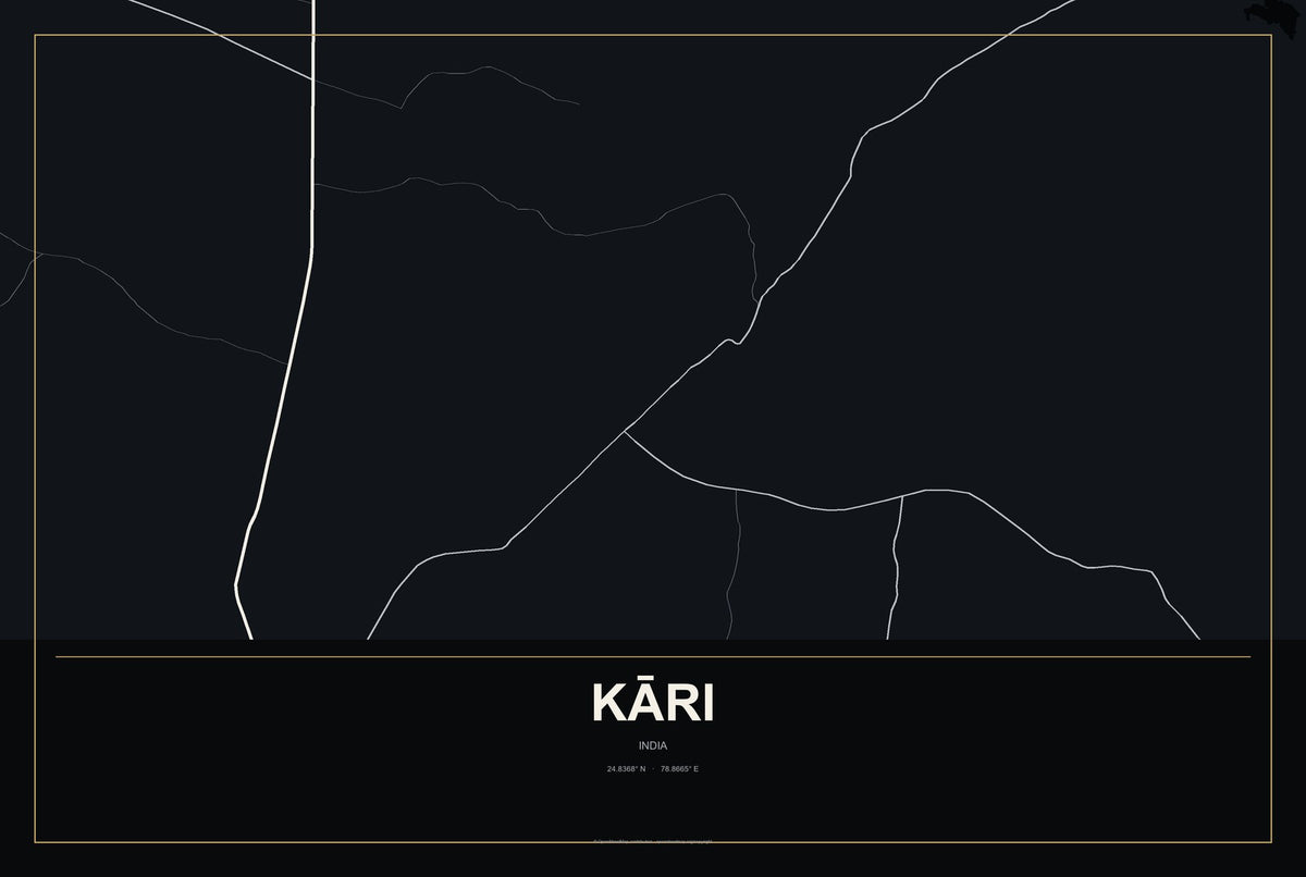 Kāri, India City Map Aluminum Sign in Metropolitan Noir style