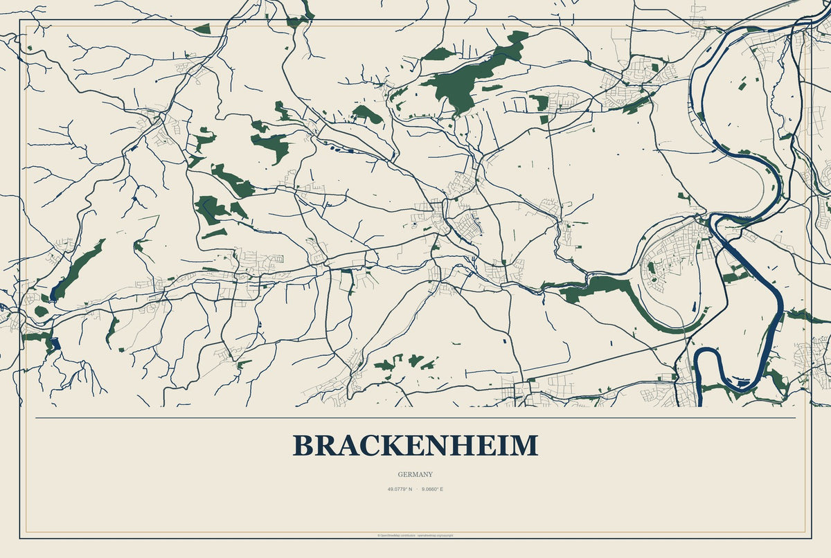 Brackenheim, Germany City Map Aluminum Sign in Coastal Cutout style