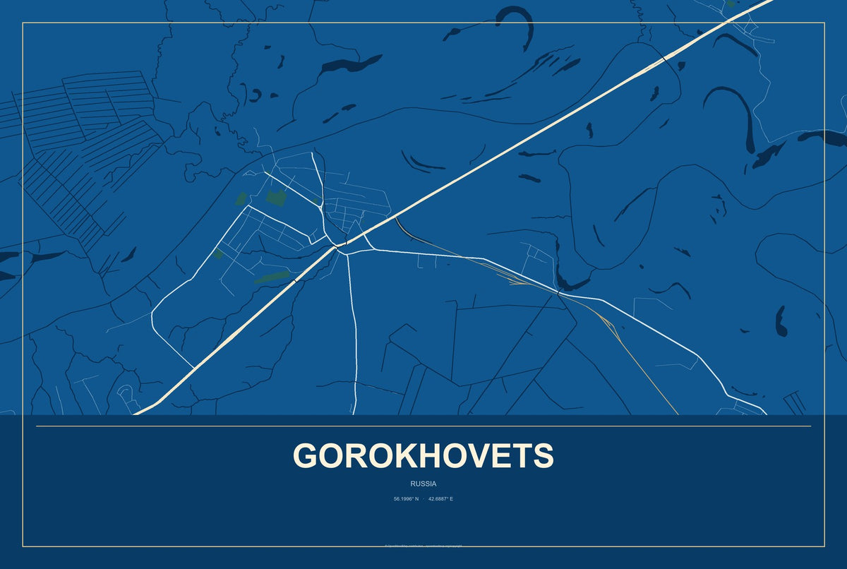 Gorokhovets, Russia City Map Aluminum Sign in Harbor Cobalt style