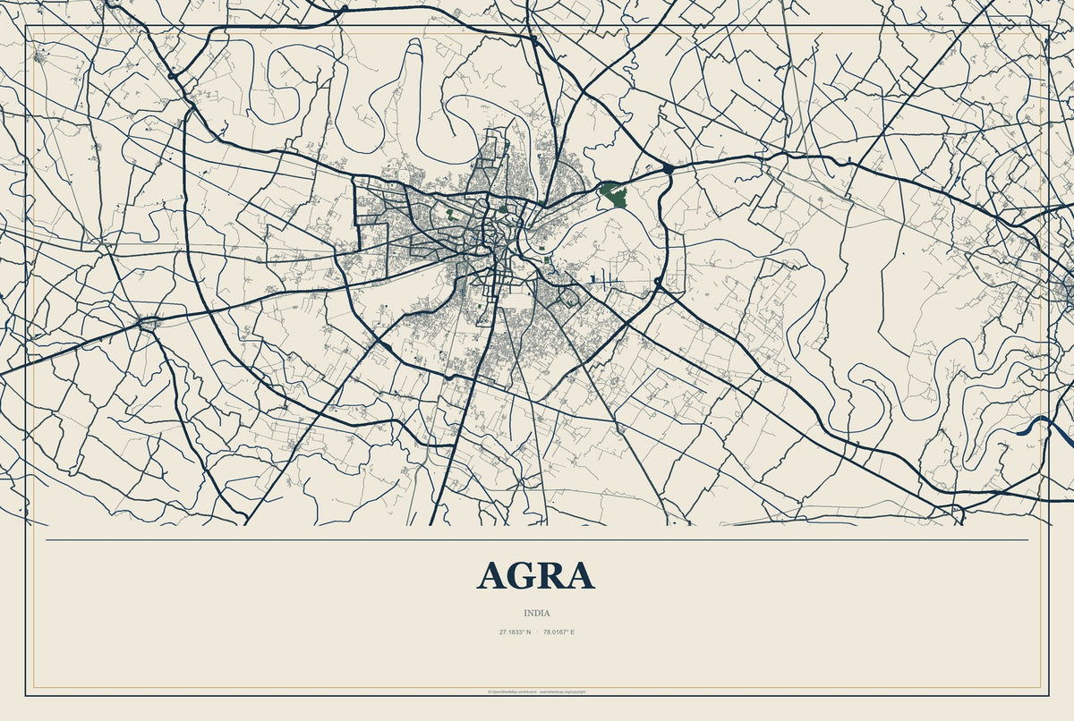 Agra, India City Map Aluminum Sign in Coastal Cutout style