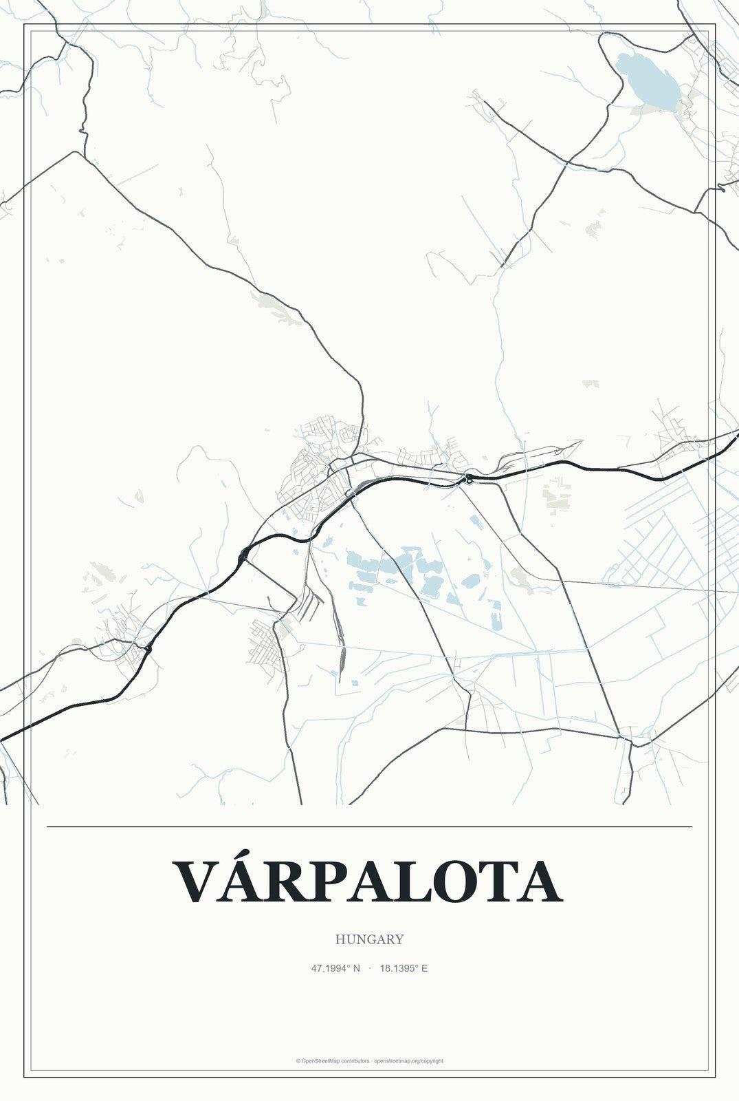 Várpalota, Hungary City Map Aluminum Sign in Gallery Air style