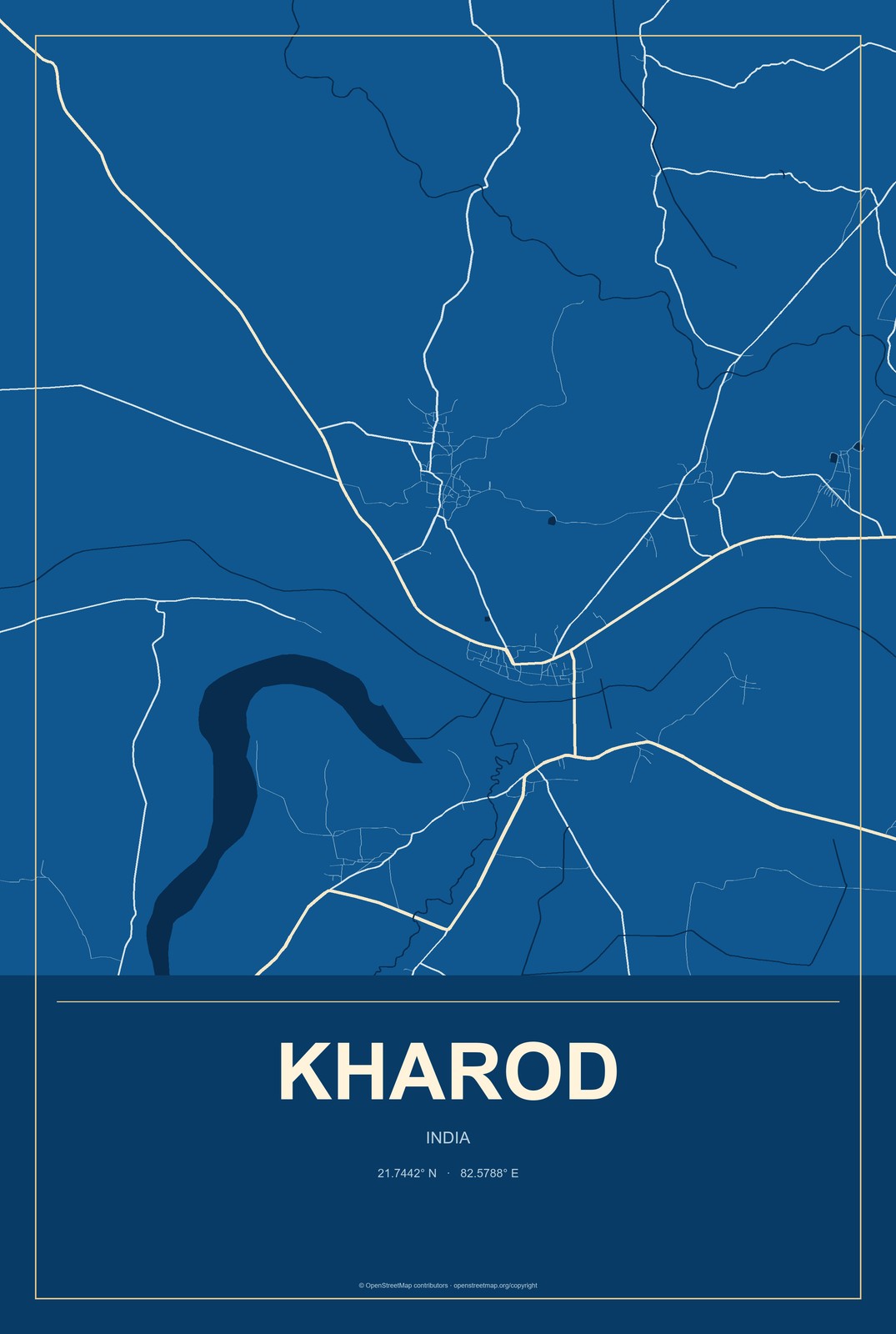 Kharod, India City Map Aluminum Sign in Harbor Cobalt style