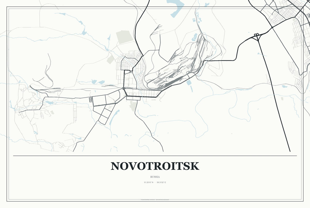 Novotroitsk, Russia City Map Aluminum Sign in Gallery Air style