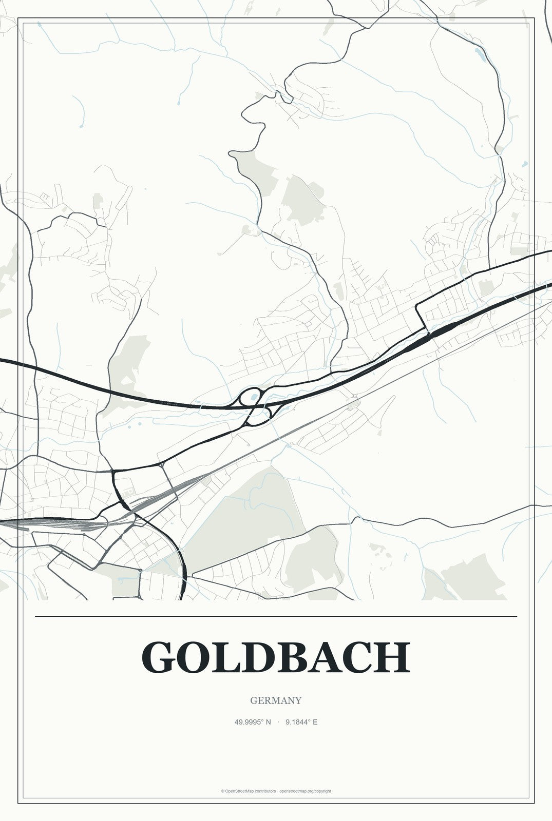 Goldbach, Germany City Map Aluminum Sign in Gallery Air style