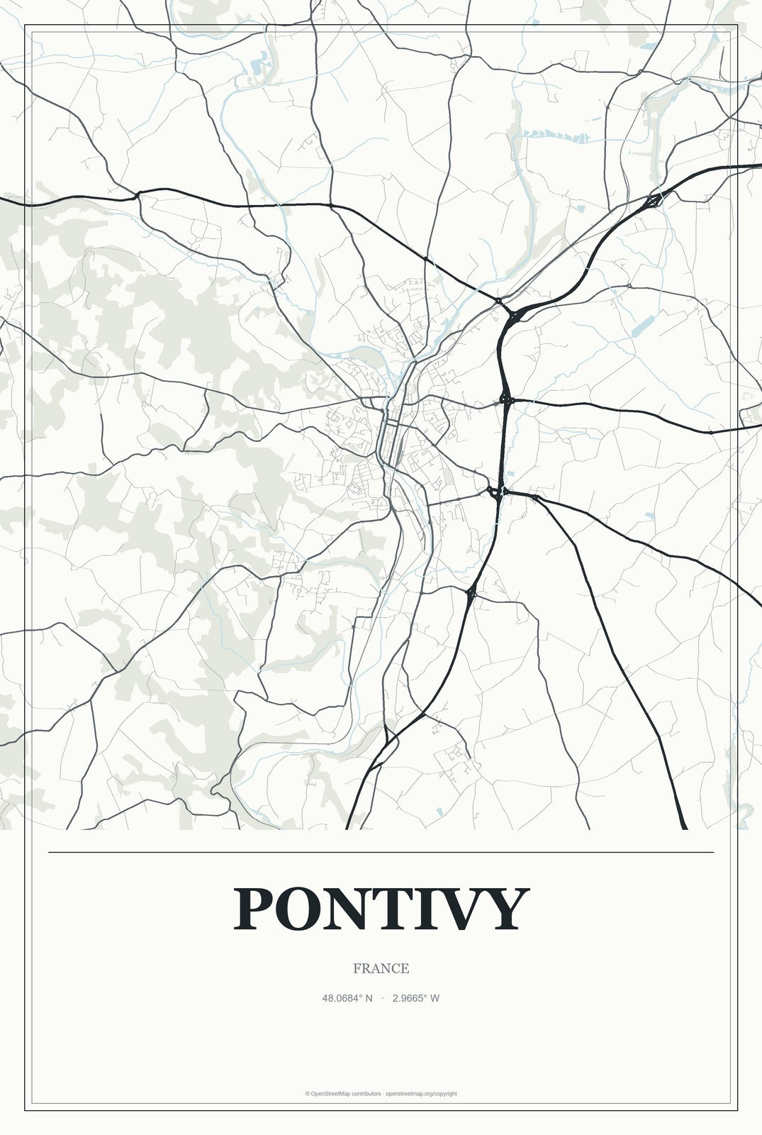 Pontivy, France City Map Aluminum Sign in Gallery Air style