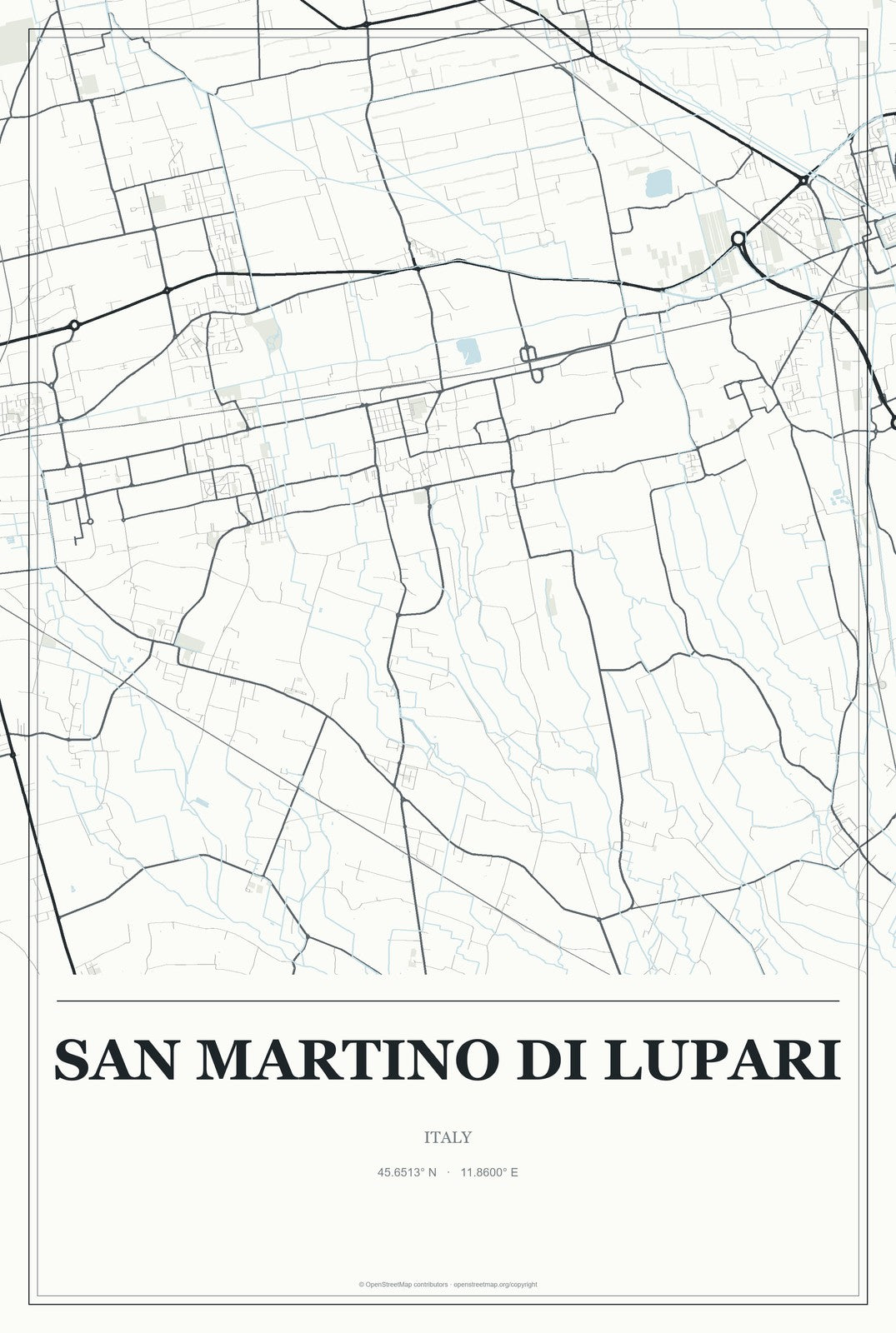 San Martino di Lupari, Italy City Map Aluminum Sign in Gallery Air style