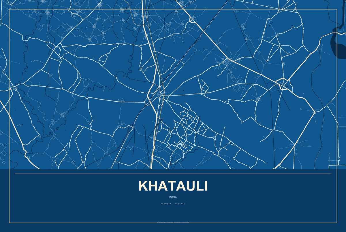 Khatauli, India City Map Aluminum Sign in Harbor Cobalt style