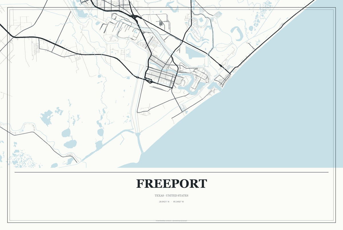 Freeport, Texas City Map Aluminum Sign in Gallery Air style