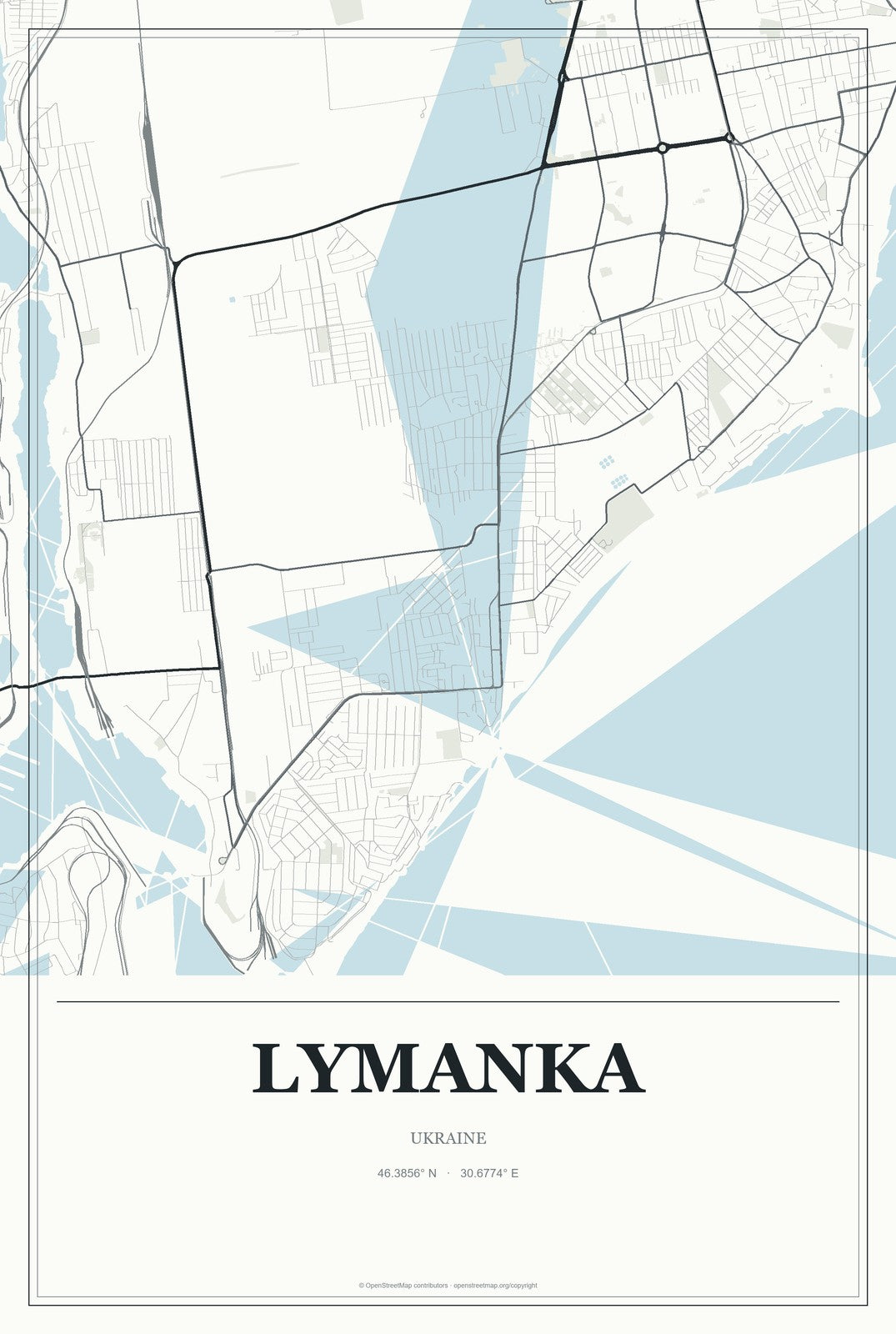 Lymanka, Ukraine City Map Aluminum Sign in Gallery Air style
