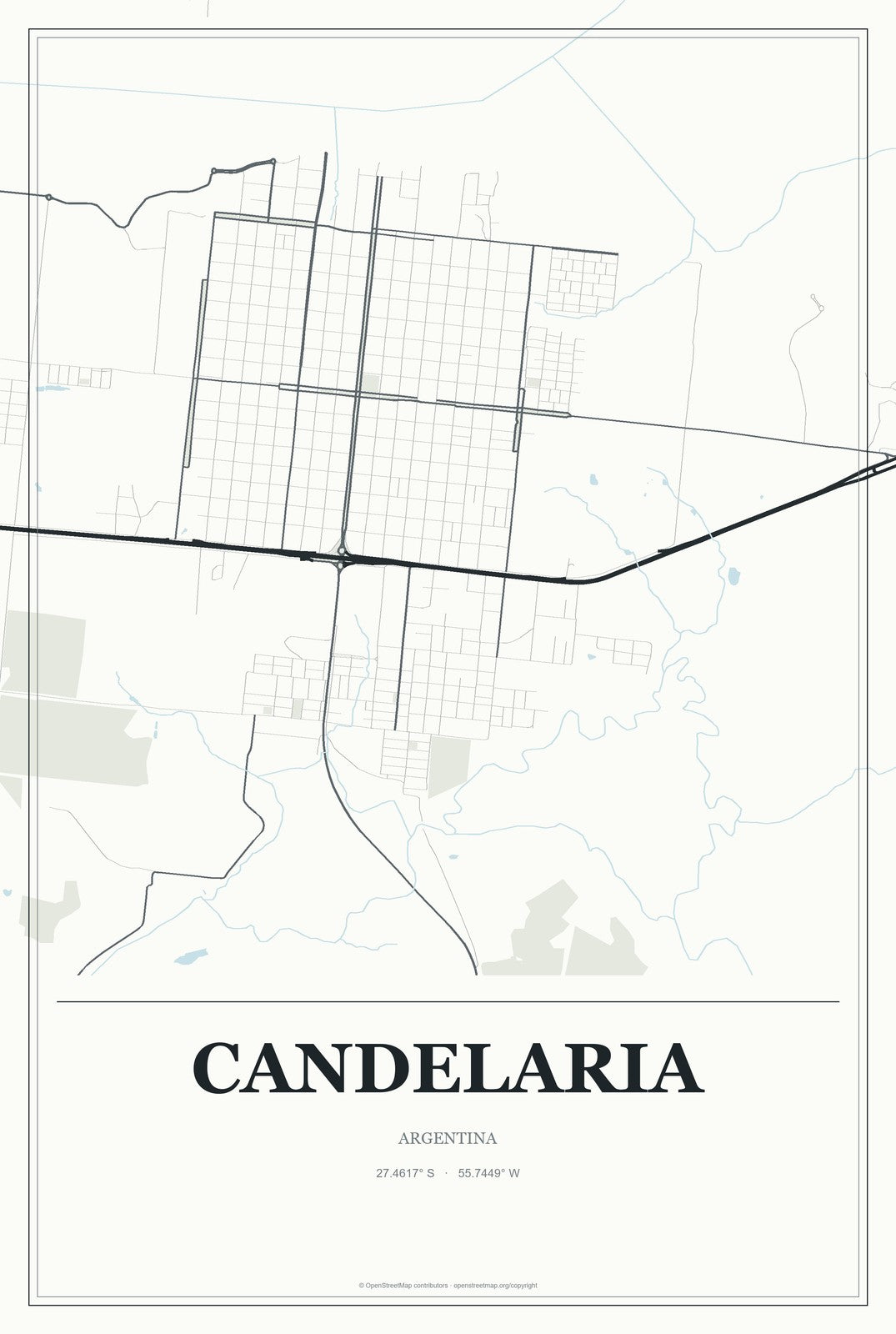 Candelaria, Argentina City Map Aluminum Sign in Gallery Air style