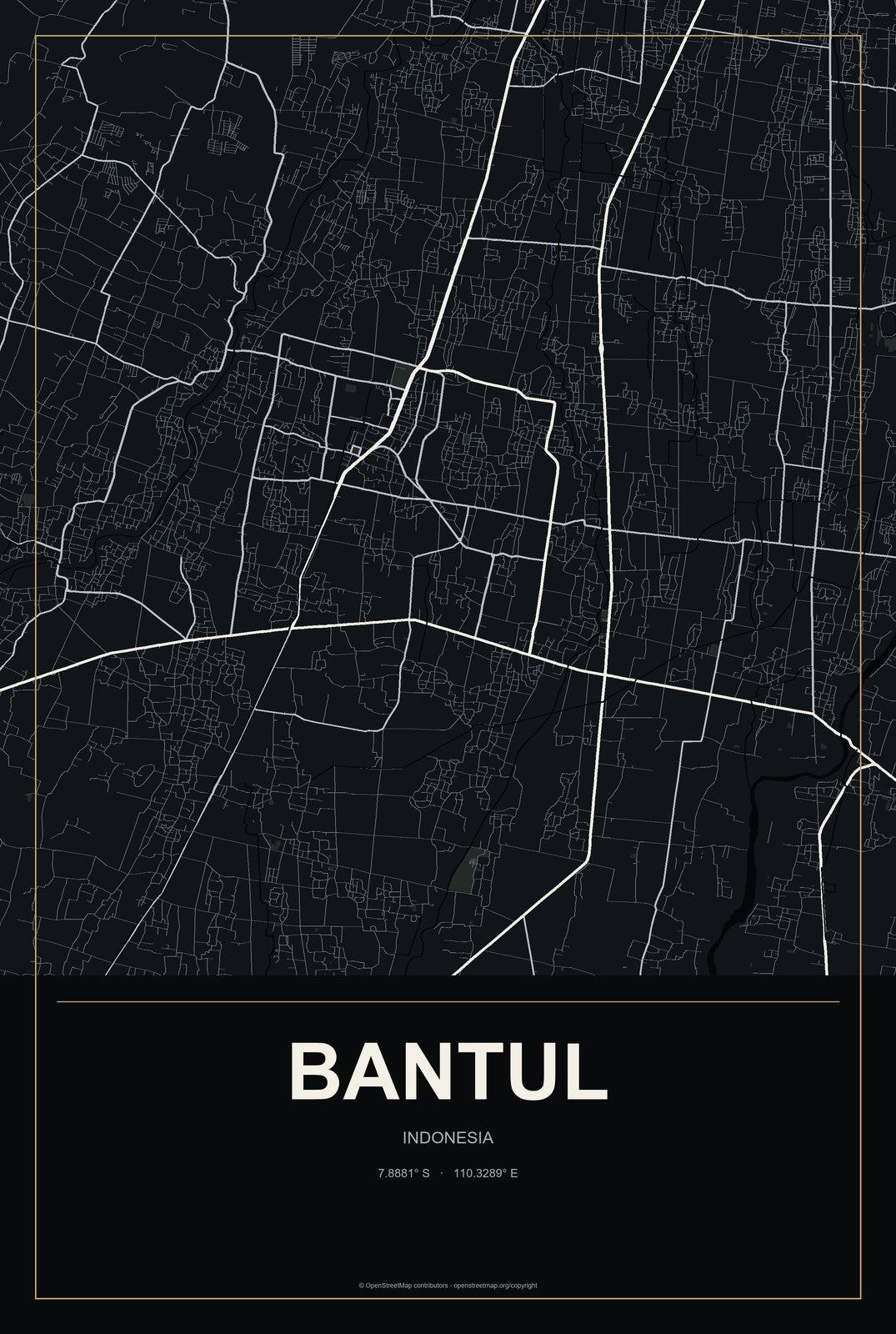 Bantul, Indonesia City Map Aluminum Sign in Metropolitan Noir style
