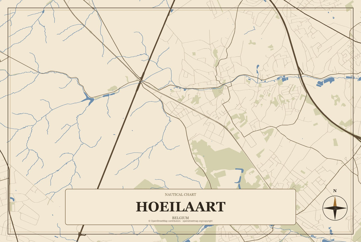 Hoeilaart, Belgium City Map Aluminum Sign in Heritage Nautical style