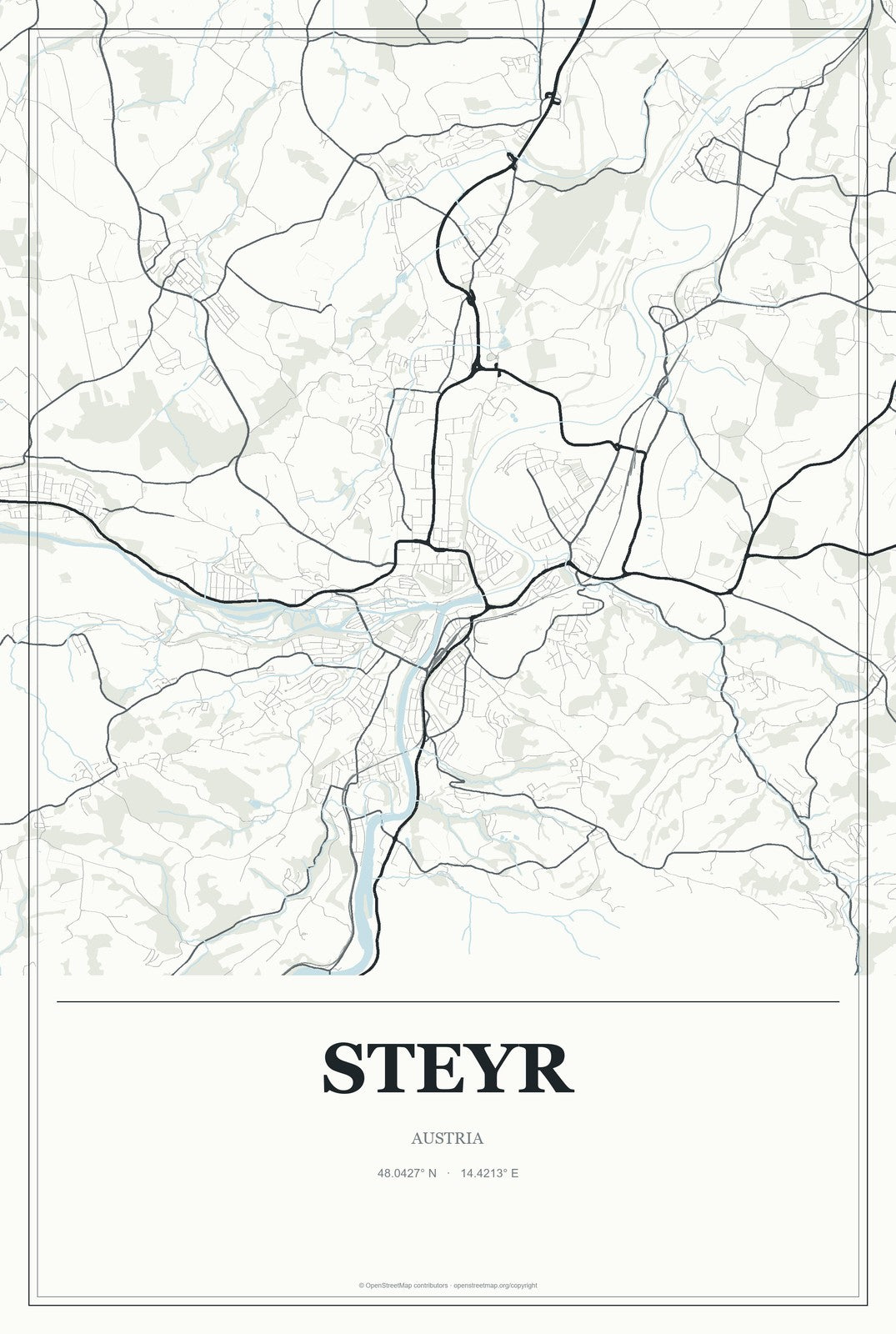 Steyr, Austria City Map Aluminum Sign in Gallery Air style