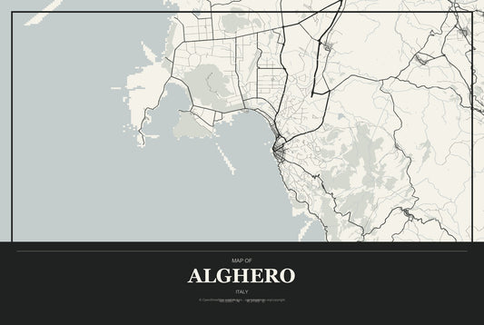 Alghero, Italy City Map Aluminum Sign in Museum Plaque style