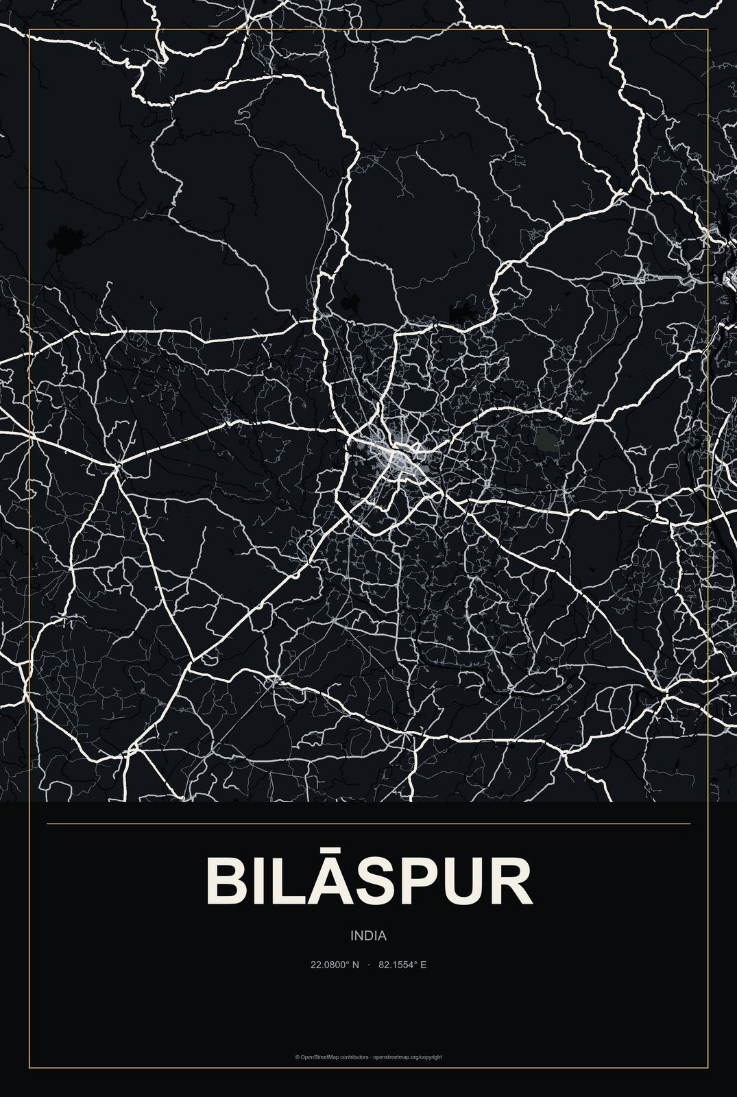 Bilāspur, Haryana, India City Map Aluminum Sign in Metropolitan Noir style