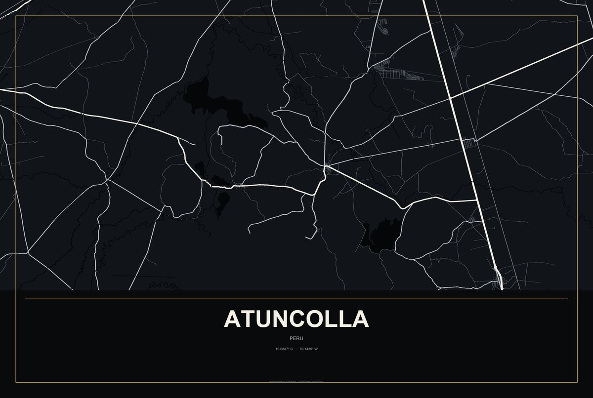 Atuncolla, Peru City Map Aluminum Sign in Metropolitan Noir style