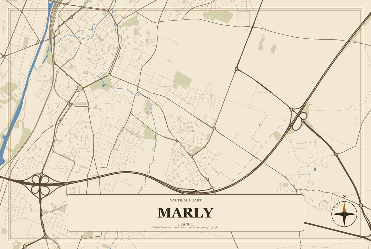Marly, Hauts-de-France, France City Map Aluminum Sign in Heritage Nautical style