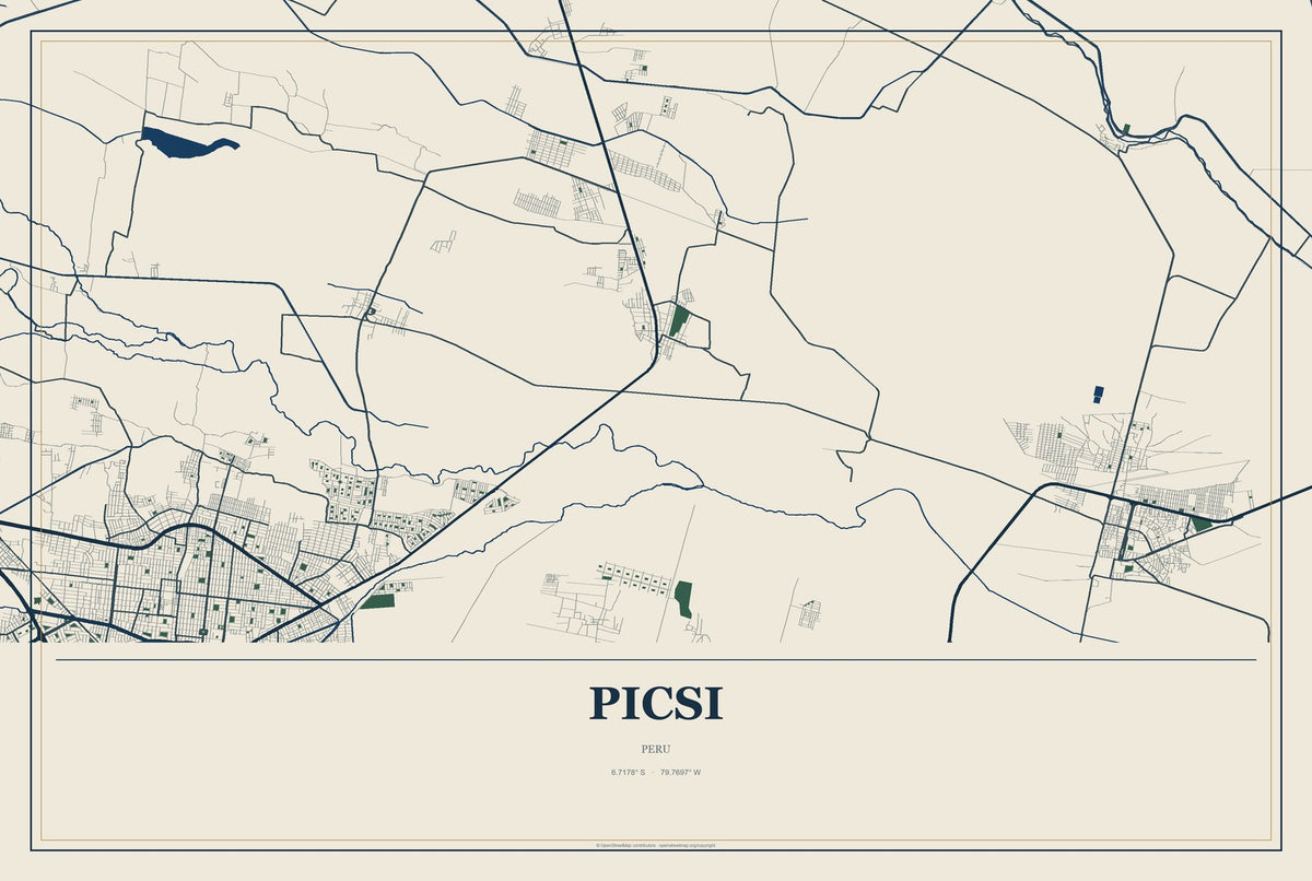Picsi, Peru City Map Aluminum Sign in Coastal Cutout style
