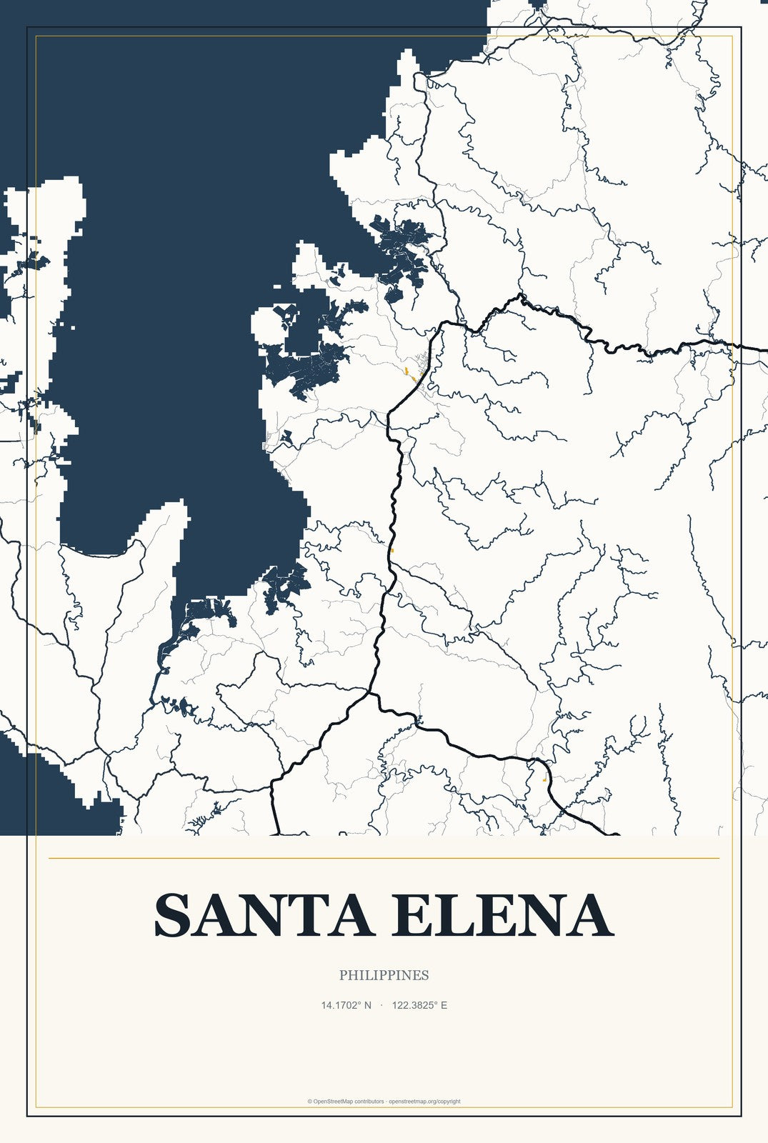 Santa Elena, Philippines City Map Aluminum Sign in Citrine Modern style