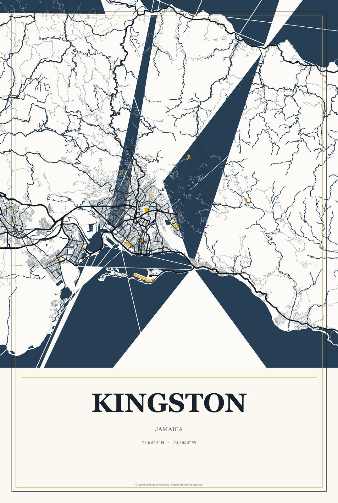 Kingston, Jamaica City Map Aluminum Sign in Citrine Modern style