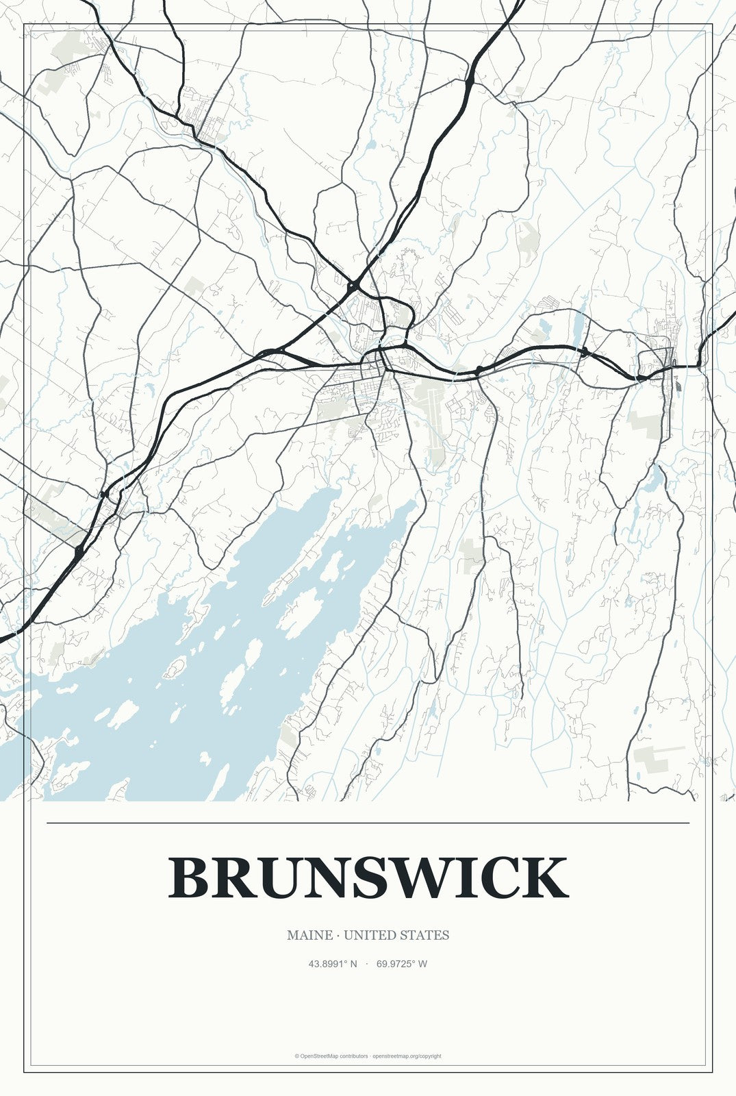 Brunswick, Maine City Map Aluminum Sign in Gallery Air style