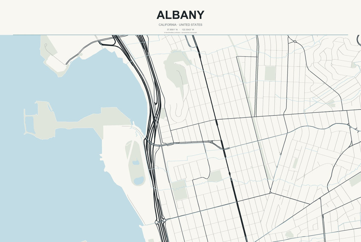Albany, California City Map Aluminum Sign in Headline Atlas style