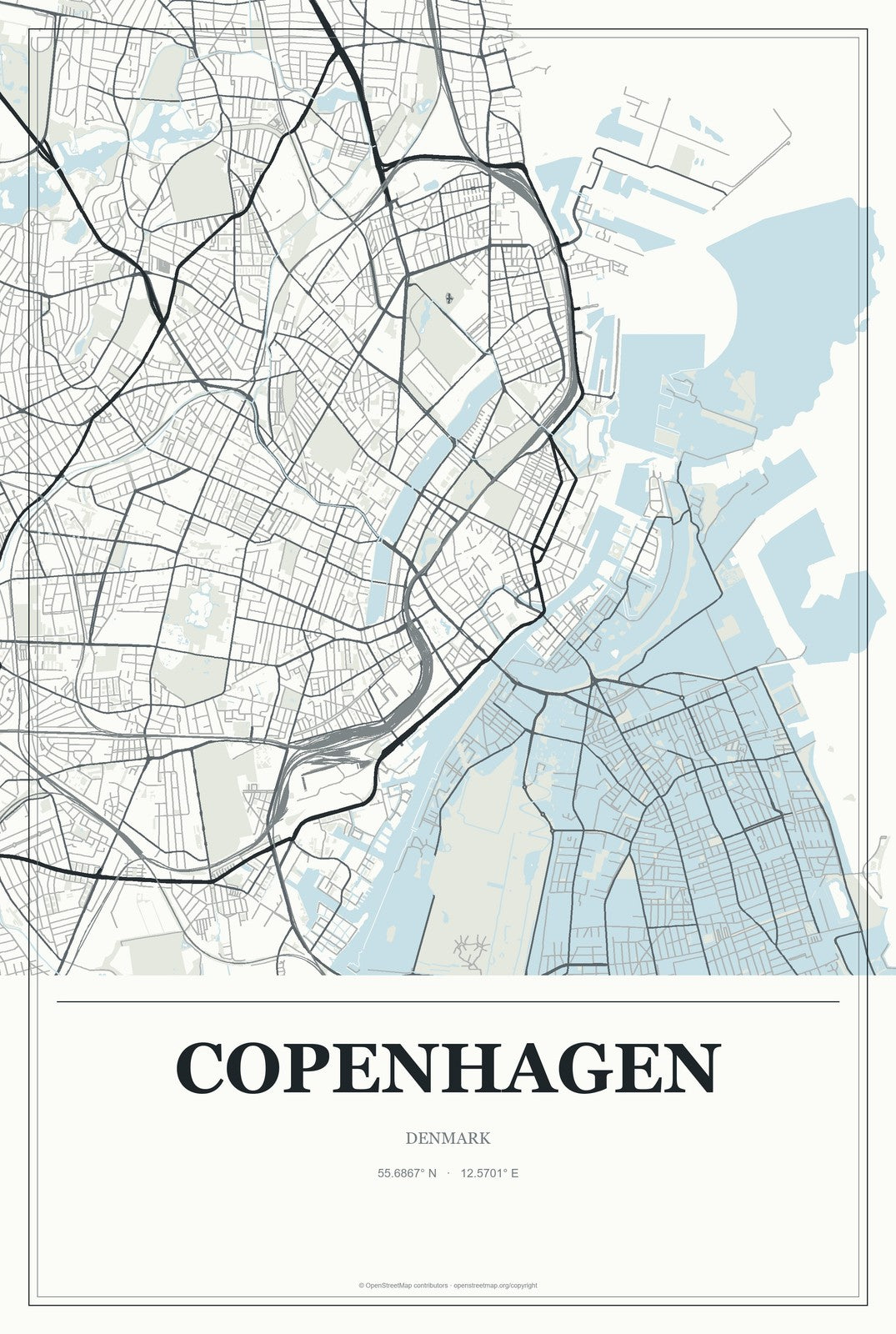 Copenhagen, Denmark City Map Aluminum Sign in Gallery Air style