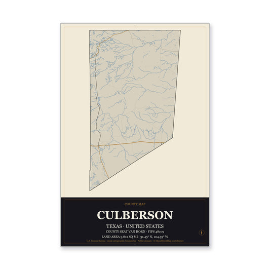 Culberson County, Texas Map Aluminum Sign in Museum Plaque style