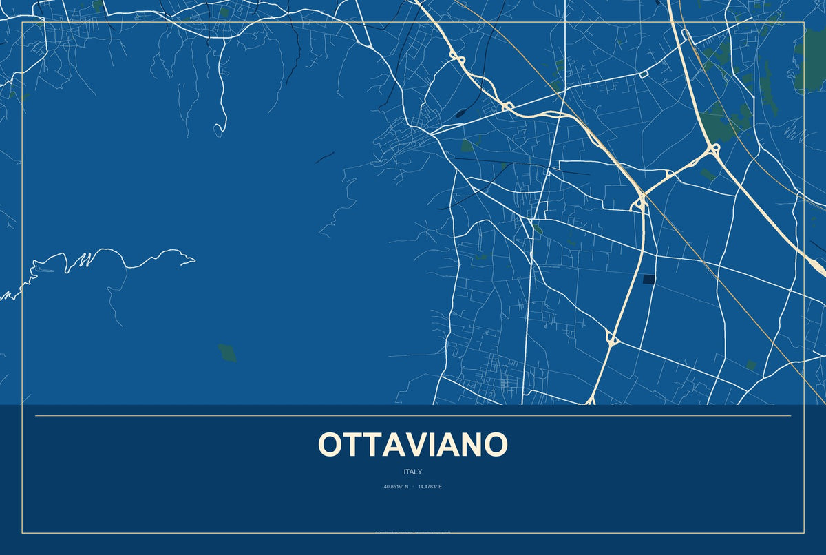 Ottaviano, Italy City Map Aluminum Sign in Harbor Cobalt style