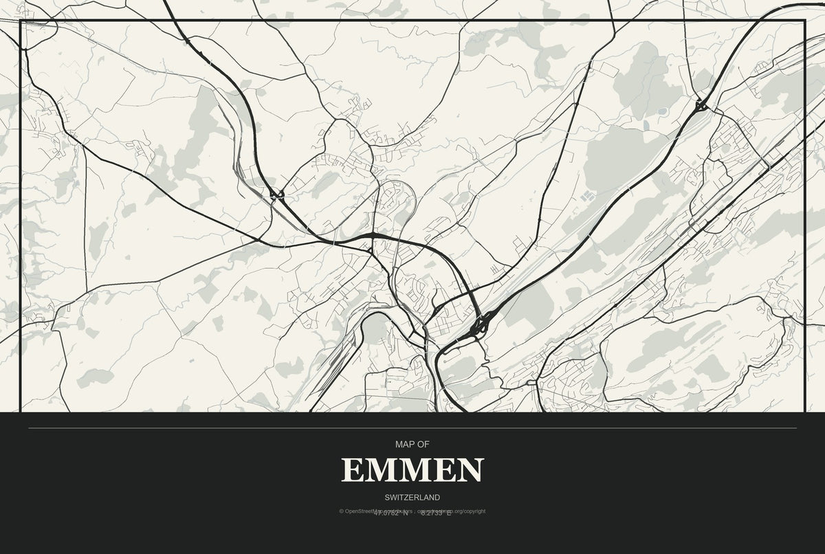 Emmen, Switzerland City Map Aluminum Sign in Museum Plaque style