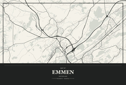 Emmen, Switzerland City Map Aluminum Sign in Museum Plaque style