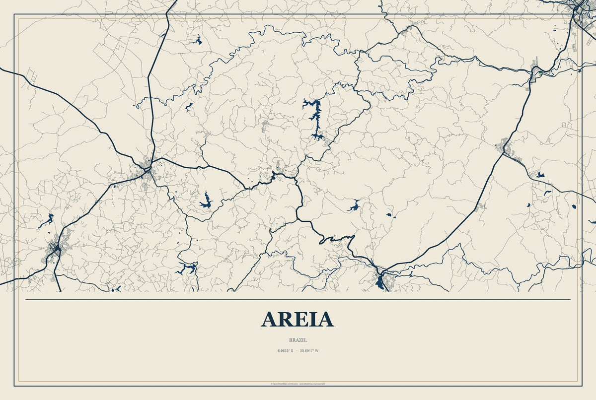 Areia, Brazil City Map Aluminum Sign in Coastal Cutout style