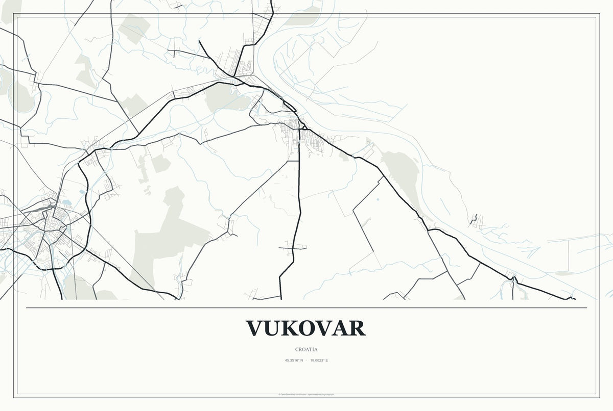 Vukovar, Croatia City Map Aluminum Sign in Gallery Air style