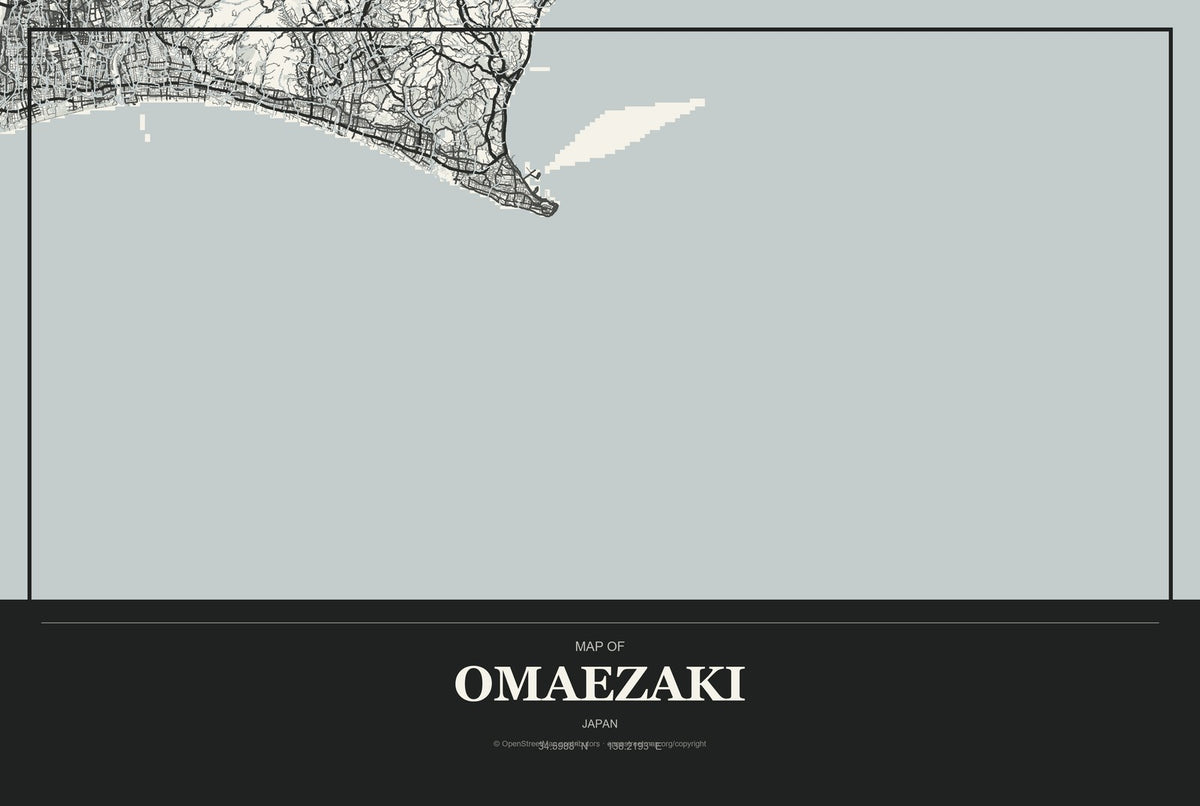 Omaezaki, Japan City Map Aluminum Sign in Museum Plaque style