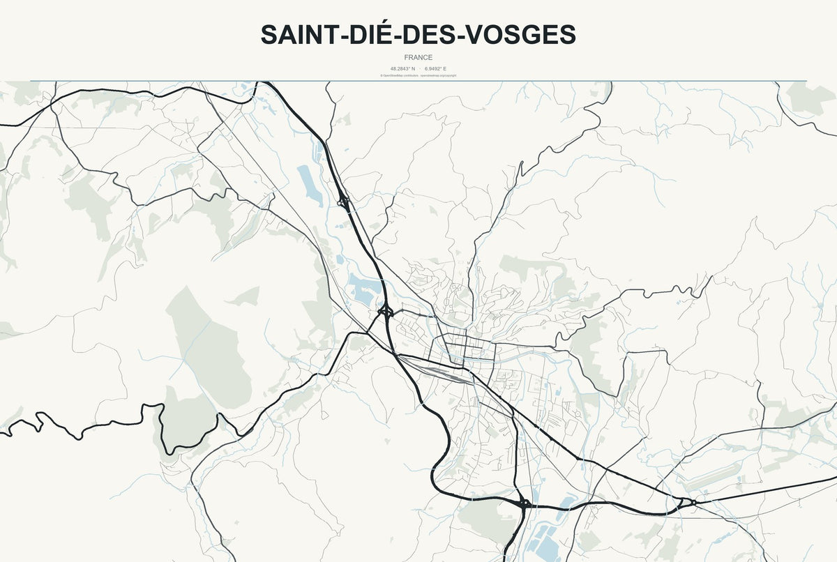 Saint-Dié-des-Vosges, France City Map Aluminum Sign in Headline Atlas style