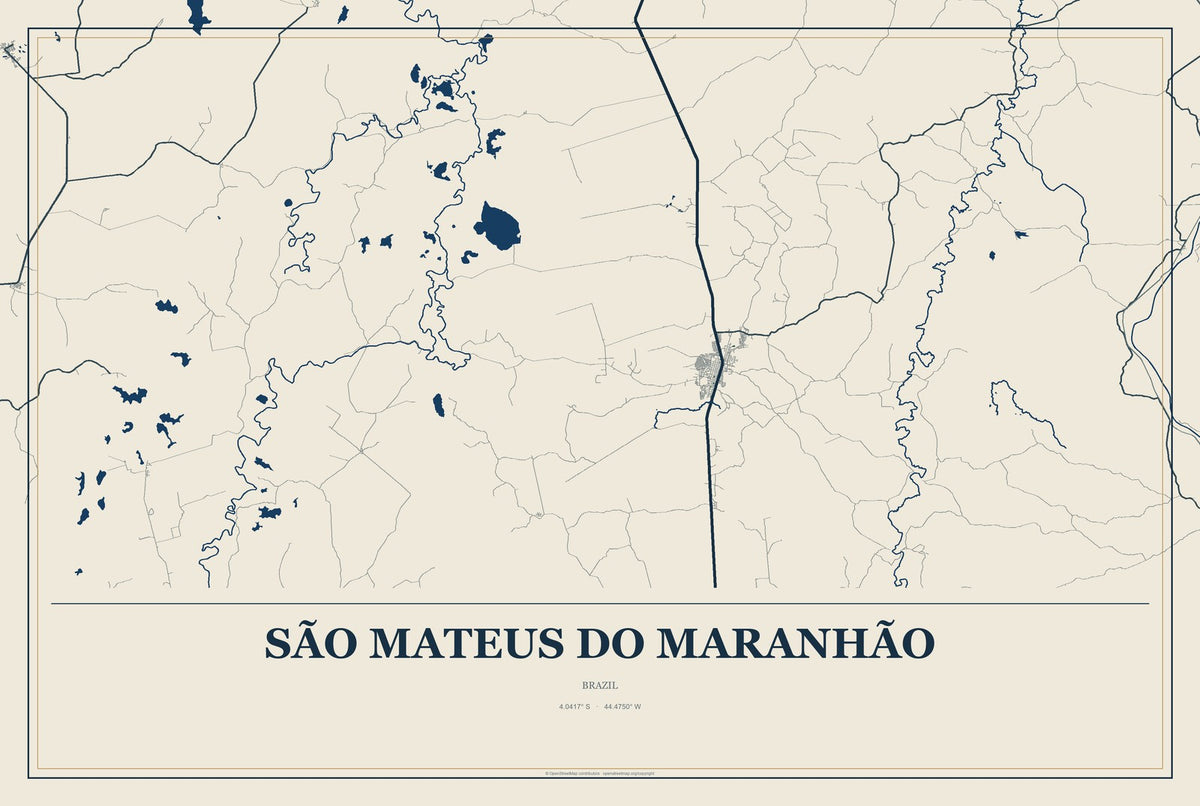 São Mateus do Maranhão, Brazil City Map Aluminum Sign in Coastal Cutout style