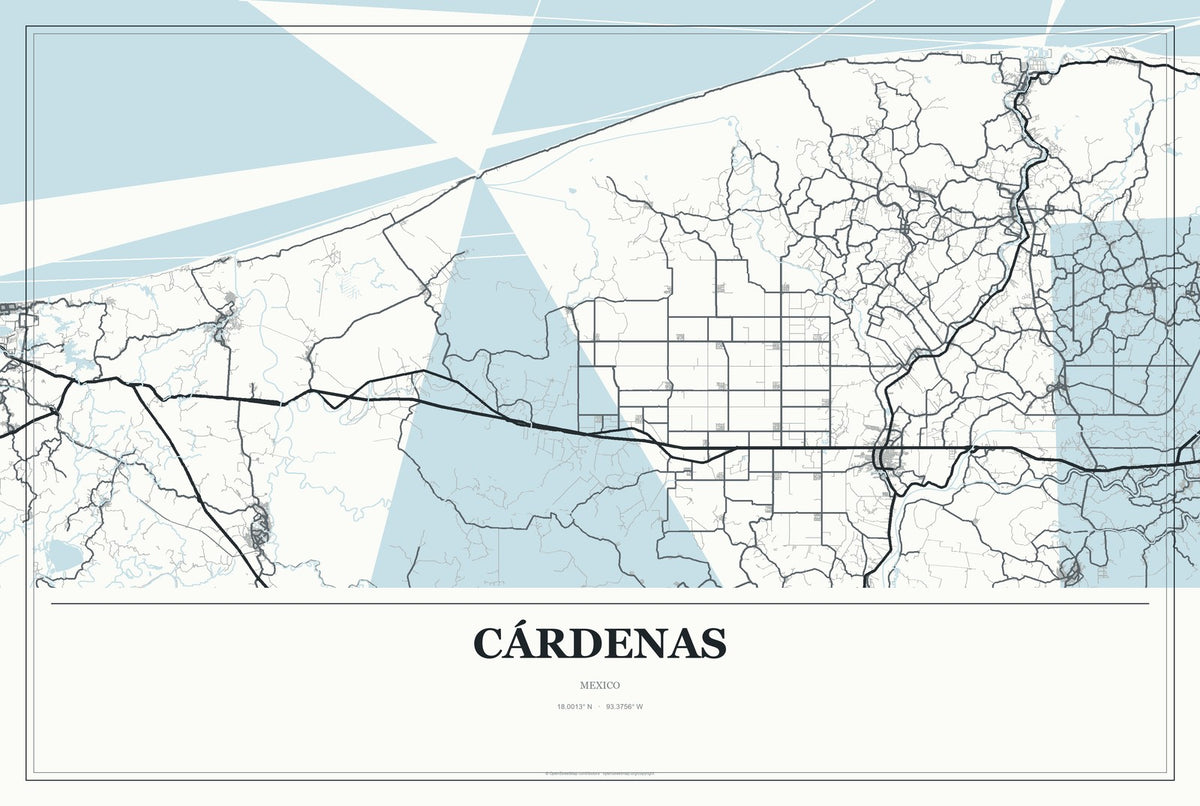 Cárdenas, Tabasco, Mexico City Map Aluminum Sign in Gallery Air style