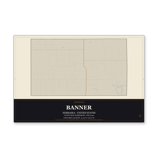 Banner County, Nebraska Map Aluminum Sign in Museum Plaque style