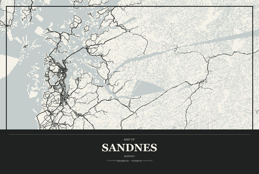 Sandnes, Norway City Map Aluminum Sign in Museum Plaque style