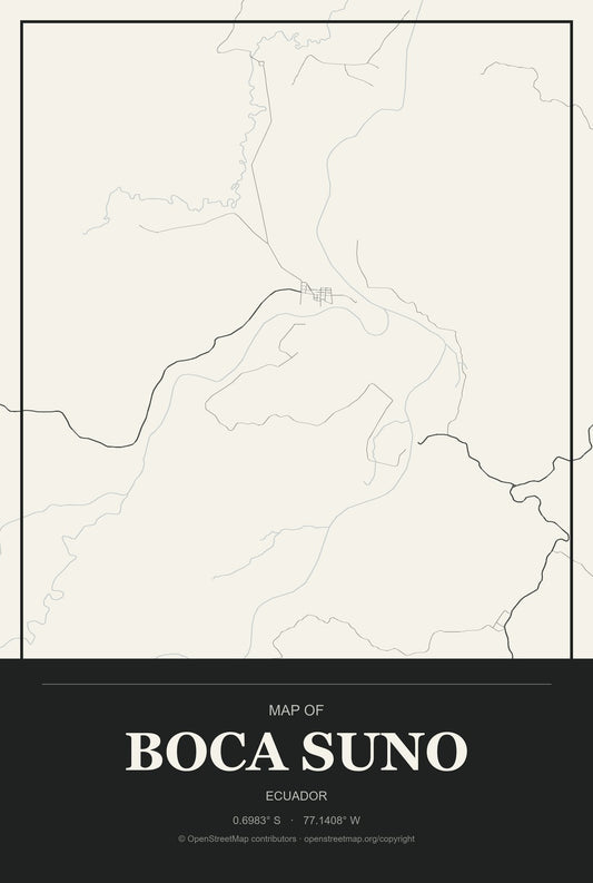 Boca Suno, Ecuador City Map Aluminum Sign in Museum Plaque style