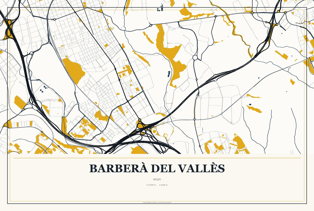 Barberà del Vallès, Spain City Map Aluminum Sign in Citrine Modern style