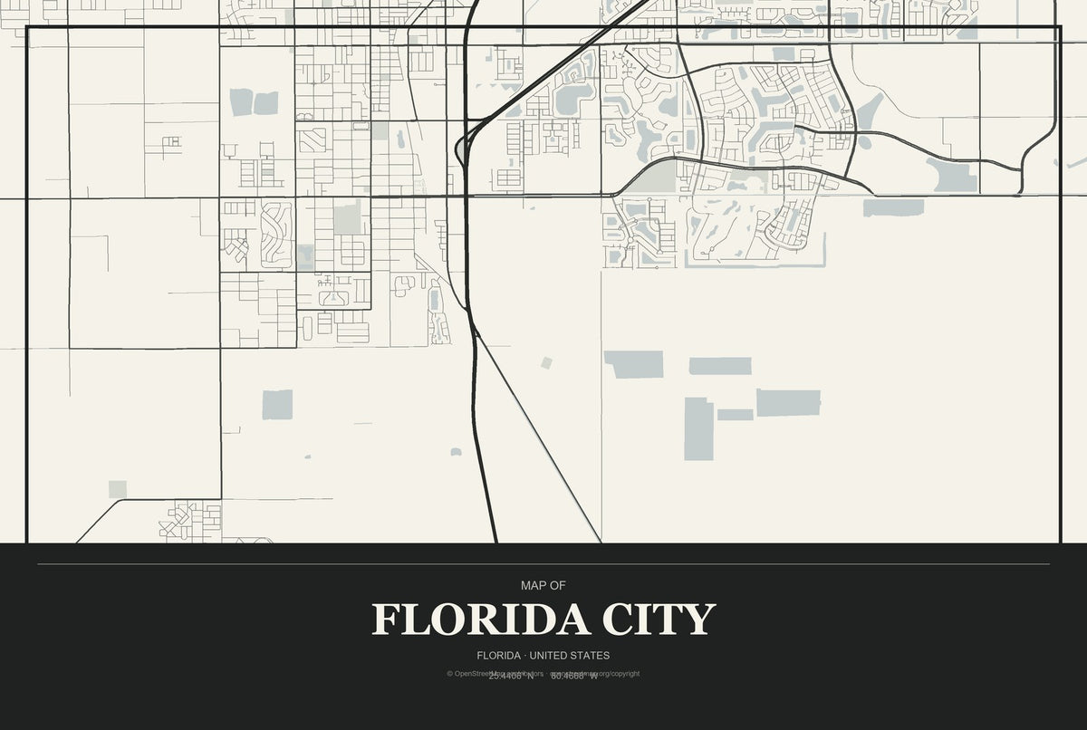 Florida City, Florida City Map Aluminum Sign in Museum Plaque style