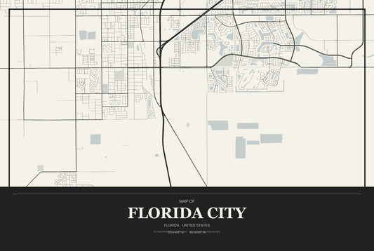 Florida City, Florida City Map Aluminum Sign in Museum Plaque style
