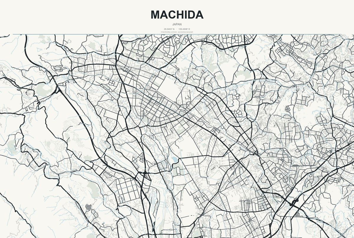 Machida, Japan City Map Aluminum Sign in Headline Atlas style