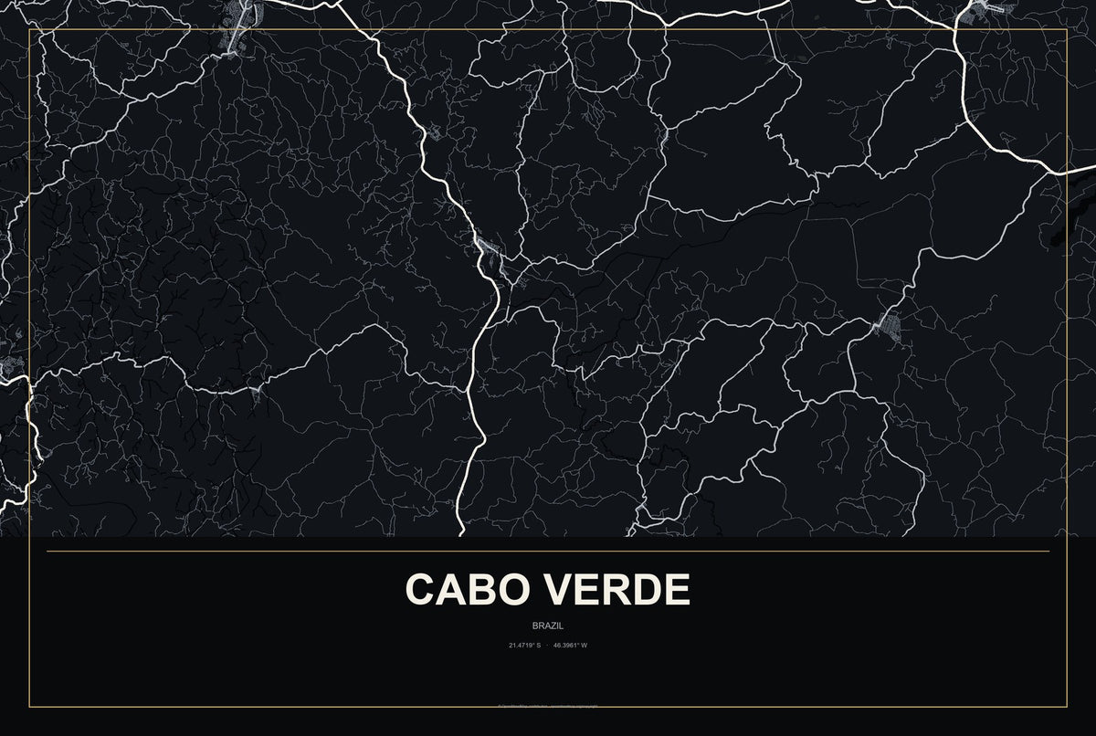 Cabo Verde, Brazil City Map Aluminum Sign in Metropolitan Noir style
