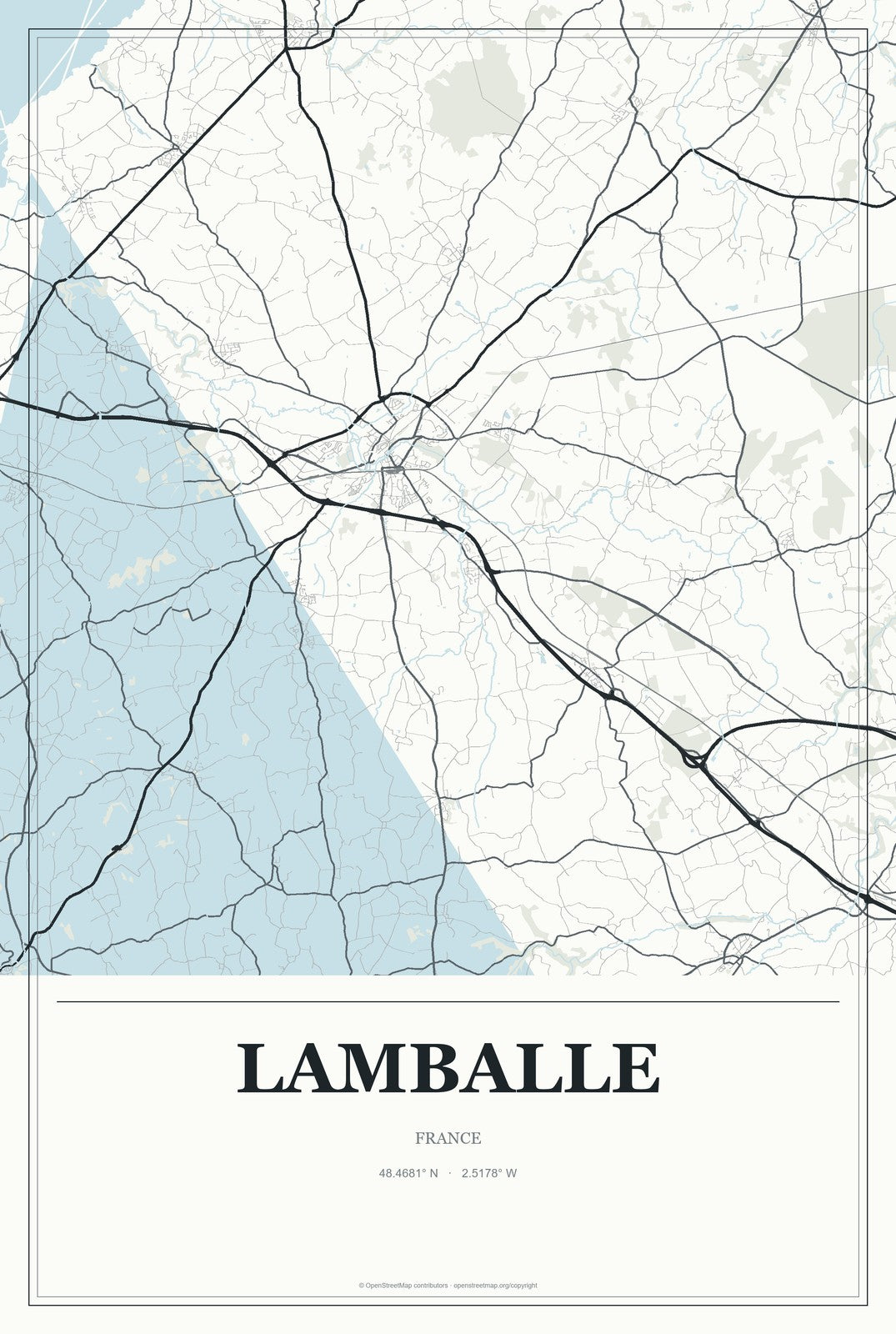 Lamballe, France City Map Aluminum Sign in Gallery Air style